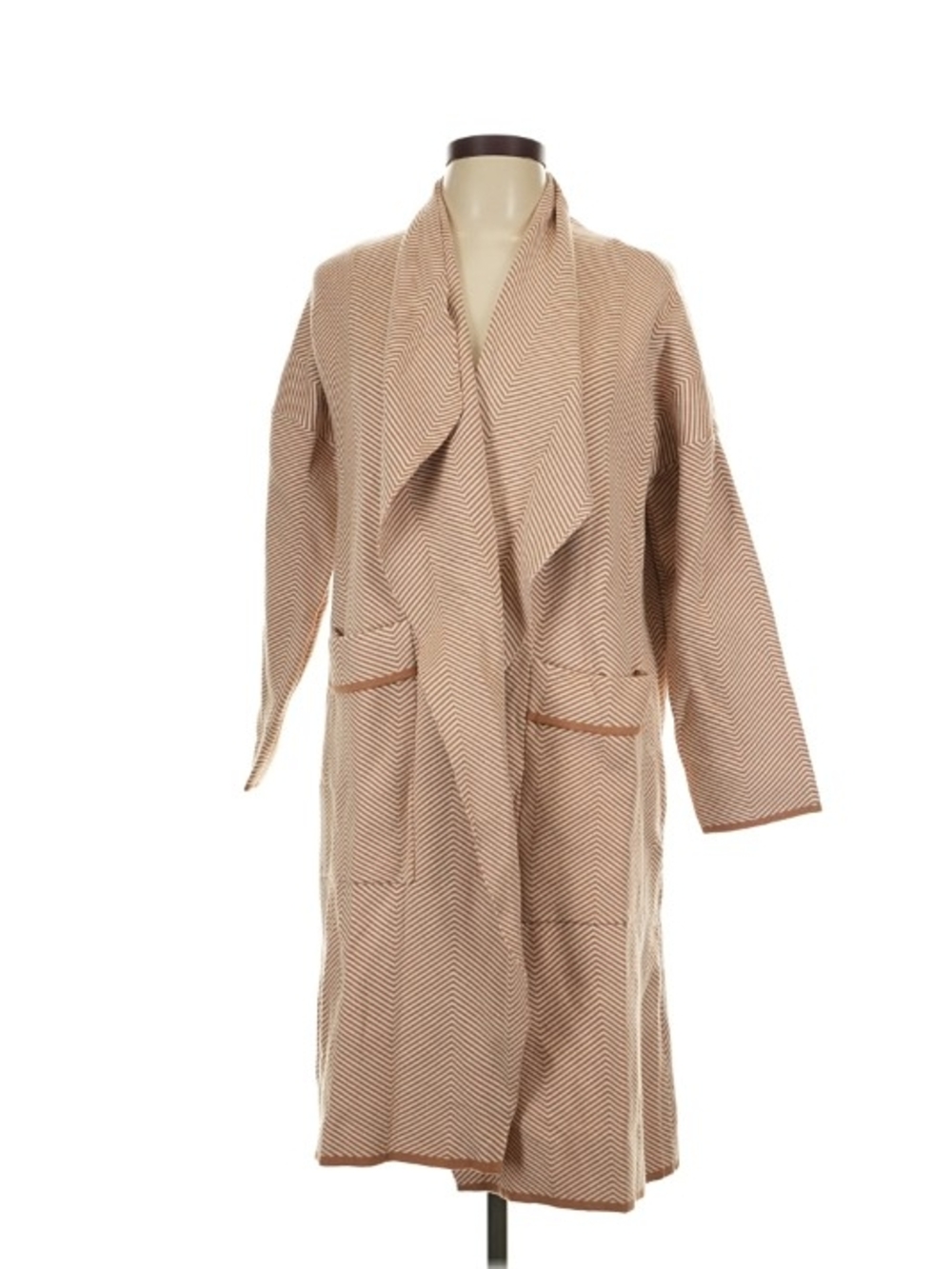 NWT Beige Chevron Open Front Long Cardigan Size L